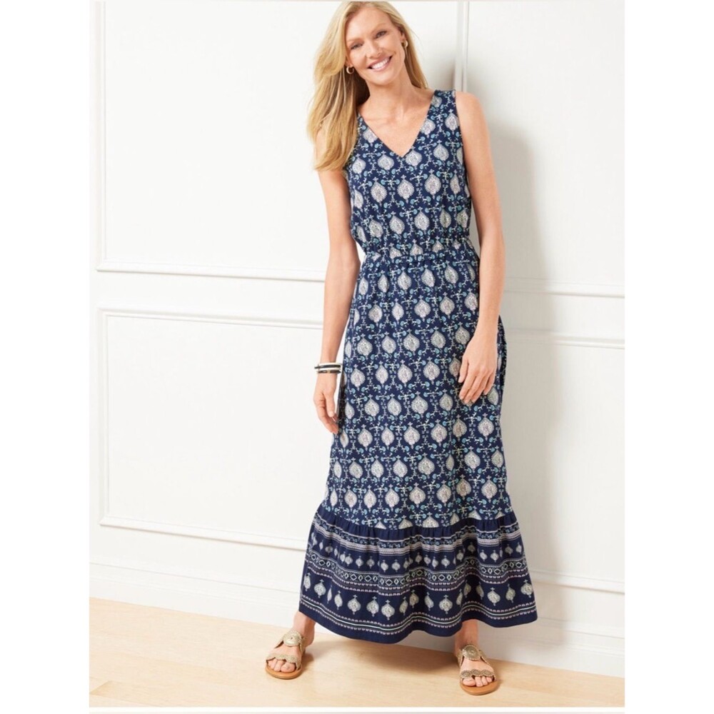 TALBOTS BOHEMIAN FLORAL JERSEY MAXI DRESS SIZE S